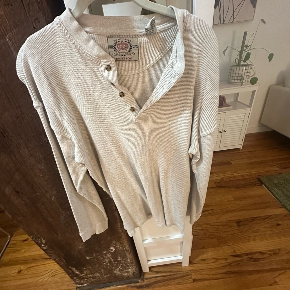 Bugle Boy Cream Long Sleeve Henley Top